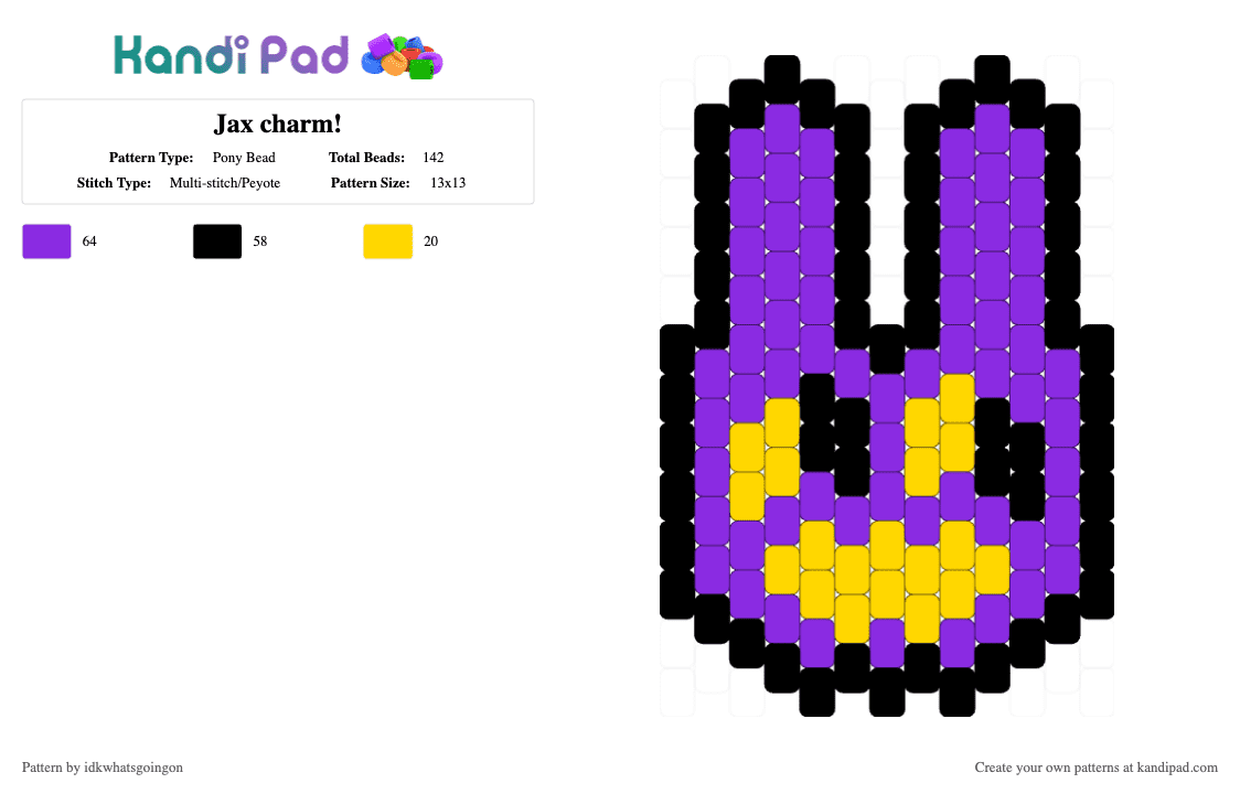 Jax charm! - Pony Bead Pattern by idkwhatsgoingon on Kandi Pad - purple,tadc,jax