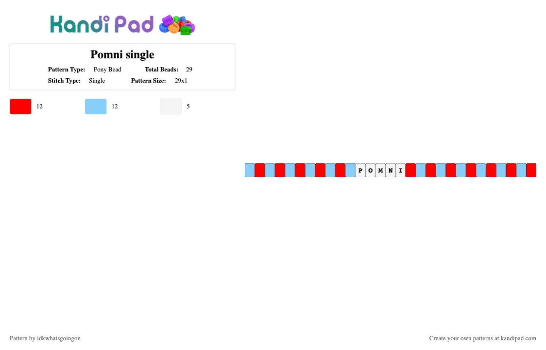Pomni single - Pony Bead Pattern by idkwhatsgoingon on Kandi Pad - red,light blue,tadc,pomni