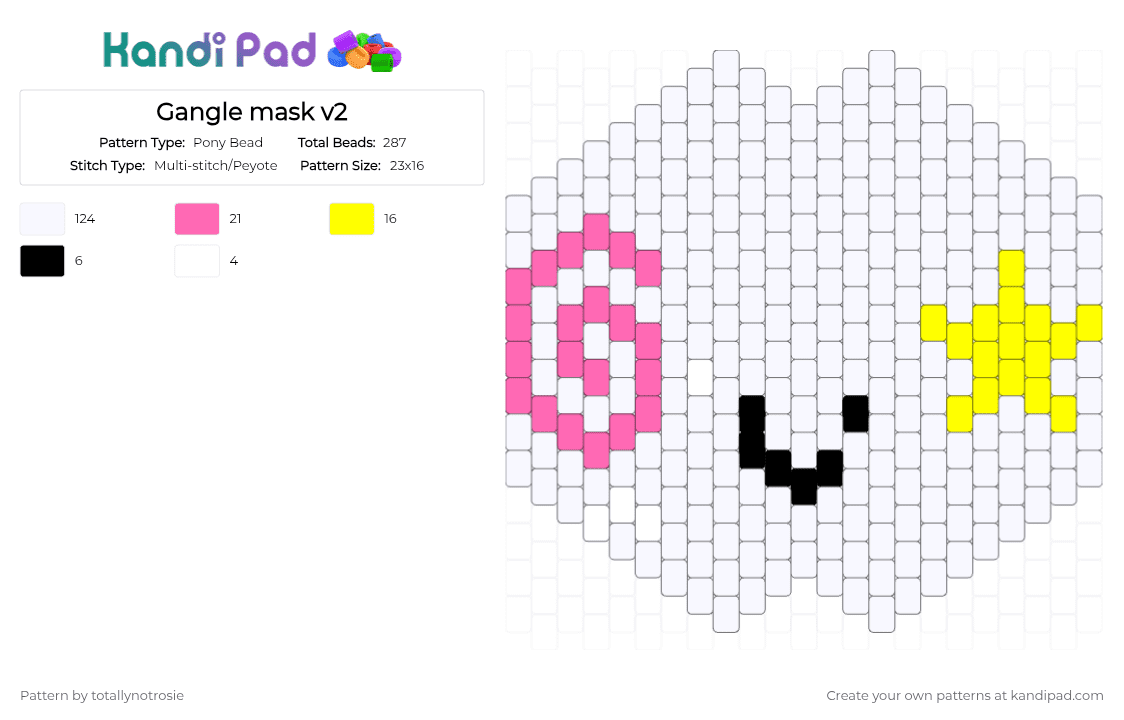Gangle mask v2 - Pony Bead Pattern by totallynotrosie on Kandi Pad - white,pink,yellow