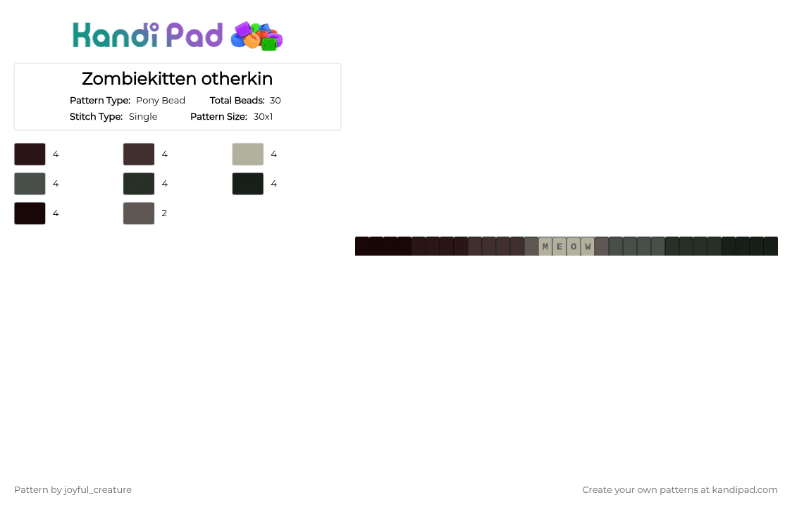 Zombiekitten otherkin - Pony Bead Pattern by joyful_creature on Kandi Pad - brown,gray,zombie,zombie kitty,otherkin