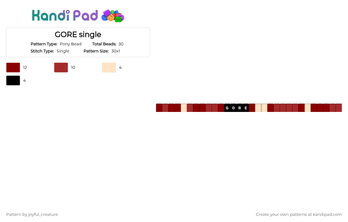 GORE single - Pony Bead Pattern by joyful_creature on Kandi Pad - blood, dark, gore, red, single