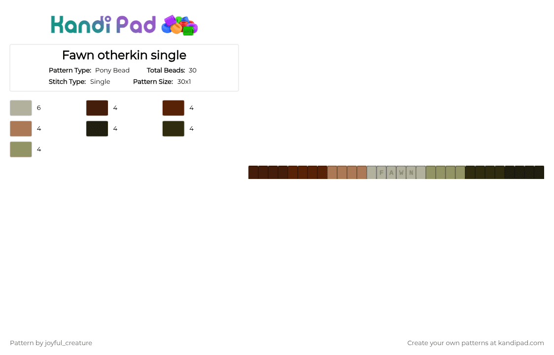Fawn otherkin single - Pony Bead Pattern by joyful_creature on Kandi Pad - brown,fawn,otherkin,single