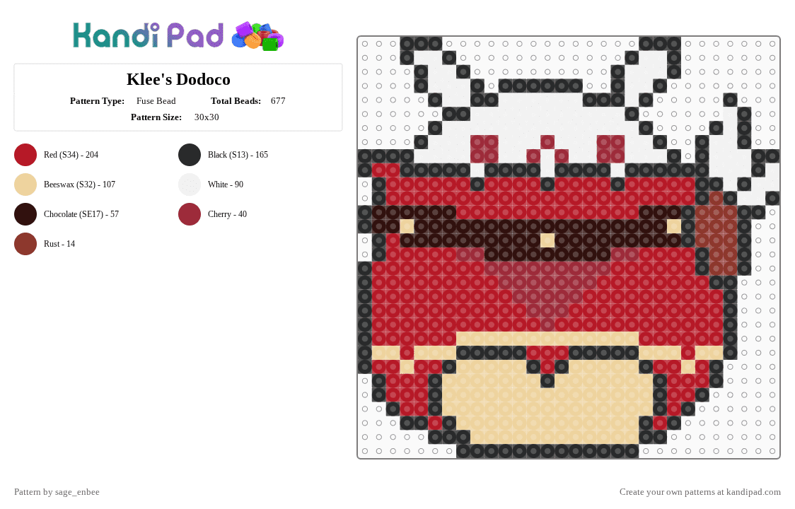 Klee\'s Dodoco - Fuse Bead Pattern by sage_enbee on Kandi Pad - red,genshin impact,genshin,klee,video game,fandom