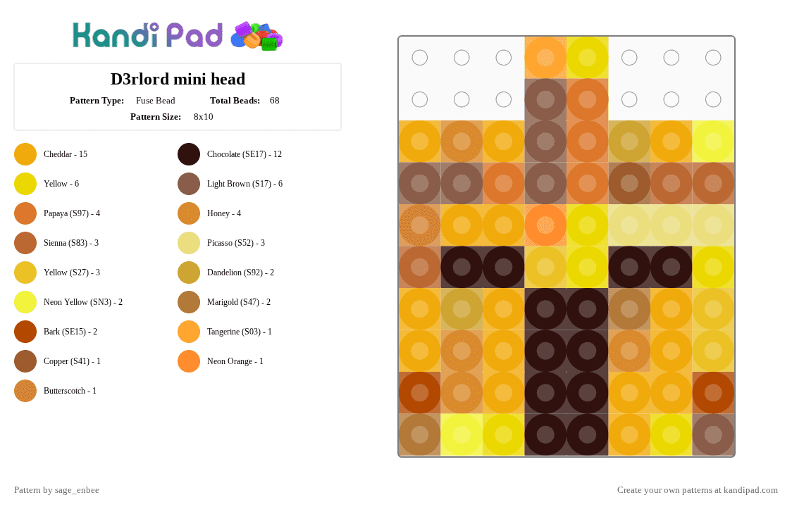D3rlord mini head - Fuse Bead Pattern by sage_enbee on Kandi Pad - orange,yellow