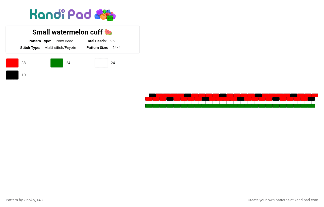 Small watermelon cuff 🍉 - Pony Bead Pattern by kinoko_143 on Kandi Pad - green, red
