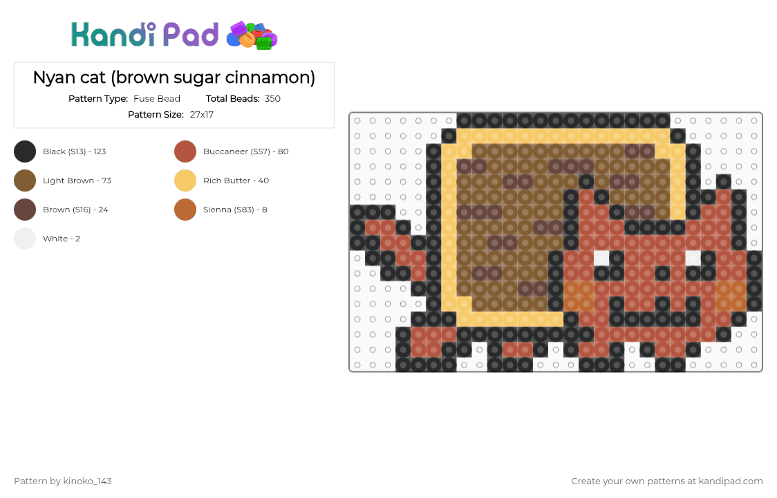 Nyan cat (brown sugar cinnamon) - Fuse Bead Pattern by kinoko_143 on Kandi Pad - tan,red
