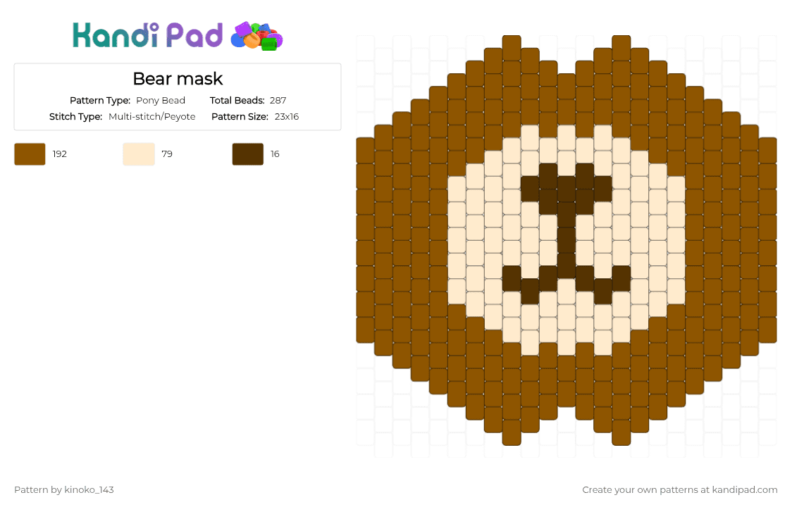 Bear mask - Pony Bead Pattern by kinoko_143 on Kandi Pad - tan