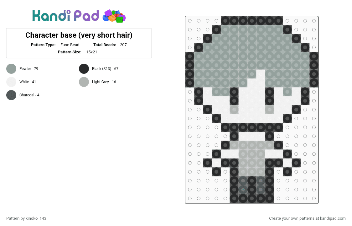 Character base (very short hair) - Fuse Bead Pattern by kinoko_143 on Kandi Pad - gray