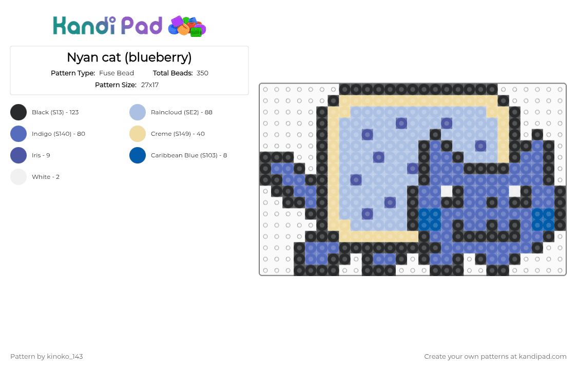 Nyan cat (blueberry) - Fuse Bead Pattern by kinoko_143 on Kandi Pad - blue,light blue
