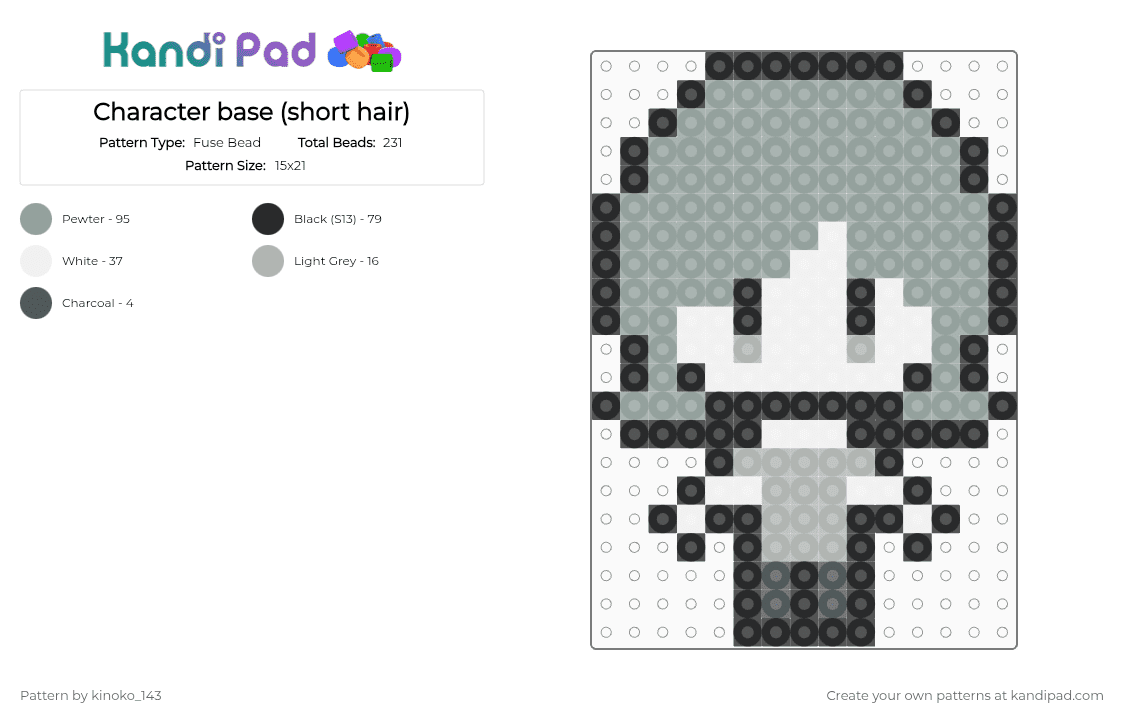 Character base (short hair) - Fuse Bead Pattern by kinoko_143 on Kandi Pad - gray