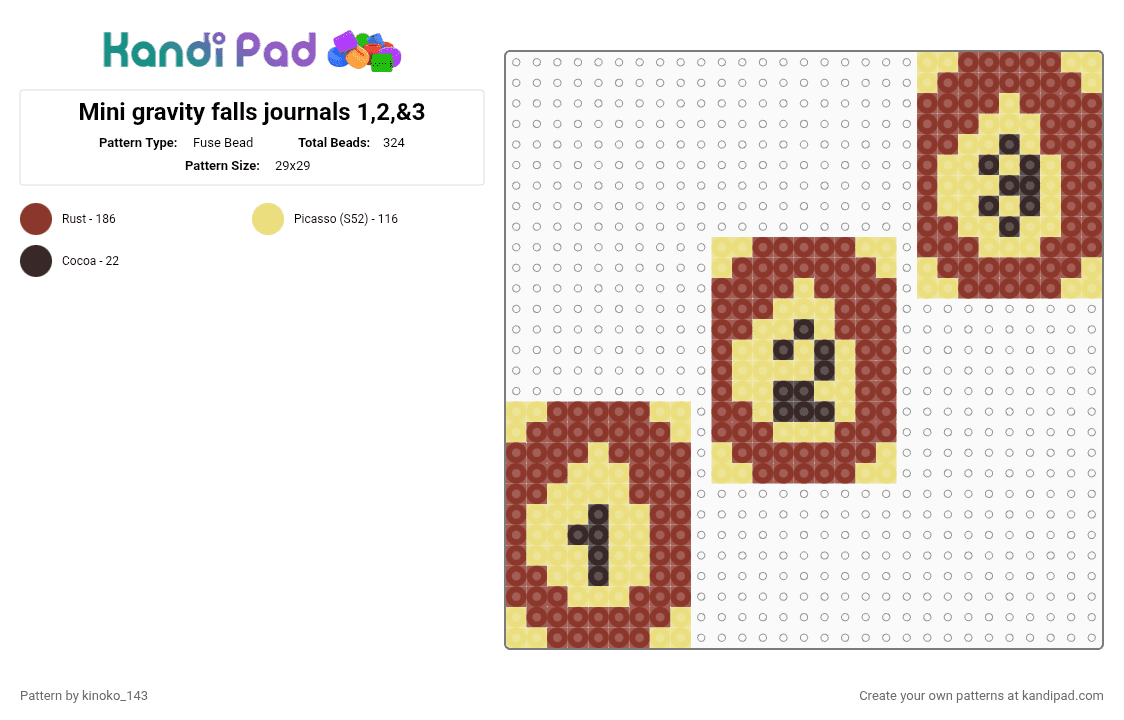 Mini gravity falls journals 1,2,&3 - Fuse Bead Pattern by kinoko_143 on Kandi Pad - yellow,red