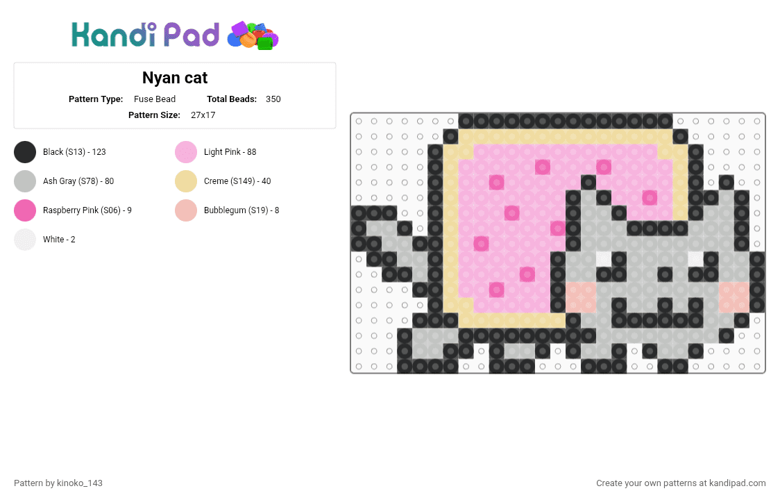 Nyan cat - Fuse Bead Pattern by kinoko_143 on Kandi Pad - beige, pink