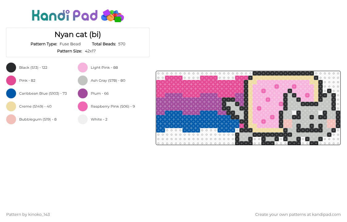 Nyan cat (bi) - Fuse Bead Pattern by kinoko_143 on Kandi Pad - pink