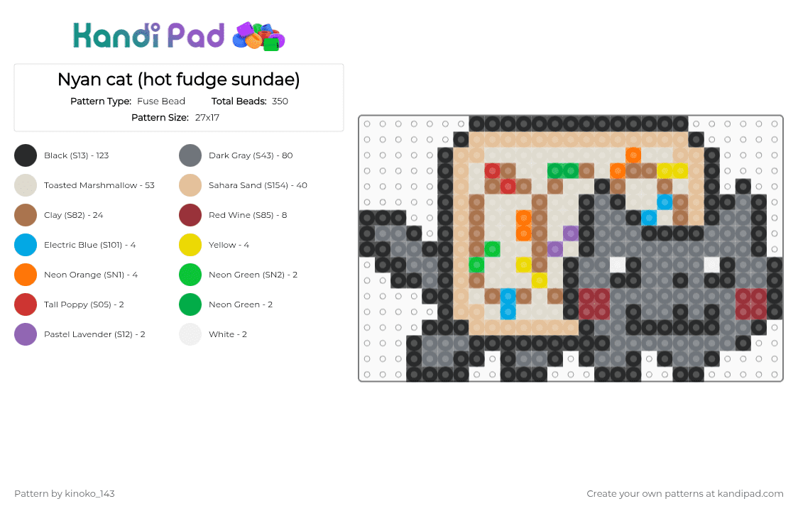 Nyan cat (hot fudge sundae) - Fuse Bead Pattern by kinoko_143 on Kandi Pad - beige, gray, tan