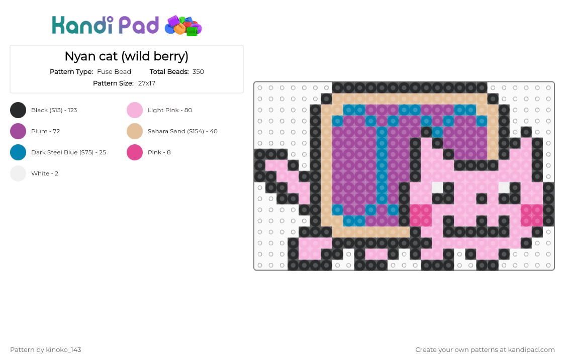 Nyan cat (wild berry) - Fuse Bead Pattern by kinoko_143 on Kandi Pad - pink