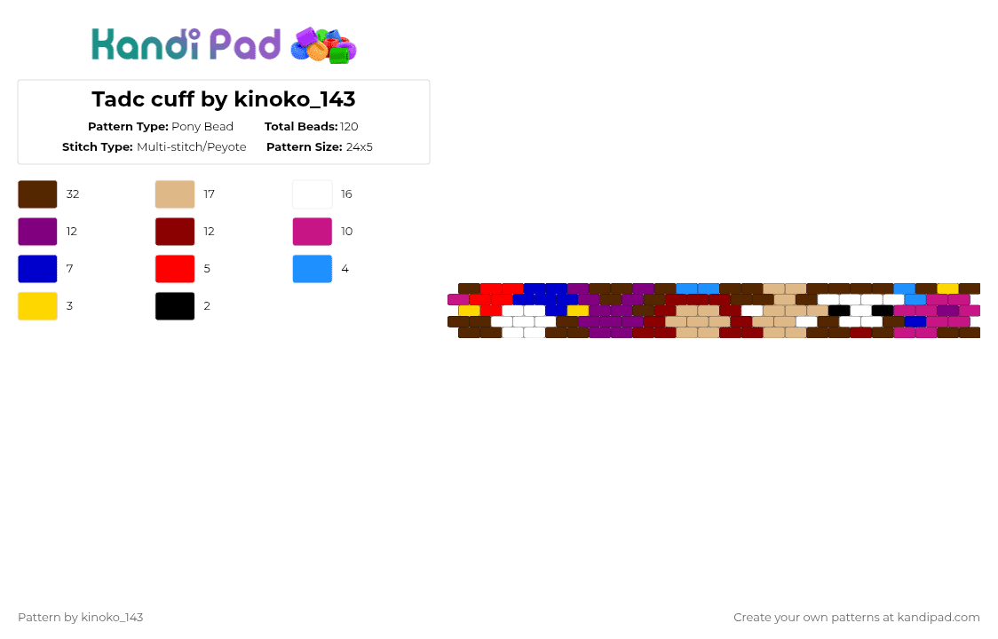Tadc cuff by kinoko_143 - Pony Bead Pattern by kinoko_143 on Kandi Pad - brown,red,pink,beige