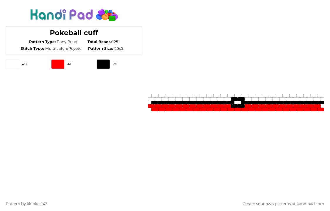 Pokeball cuff - Pony Bead Pattern by kinoko_143 on Kandi Pad - red, white