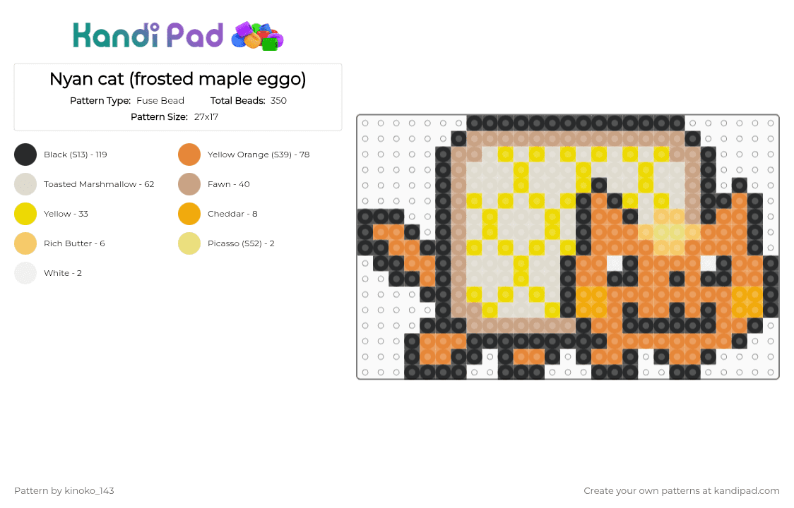 Nyan cat (frosted maple eggo) - Fuse Bead Pattern by kinoko_143 on Kandi Pad - beige, orange