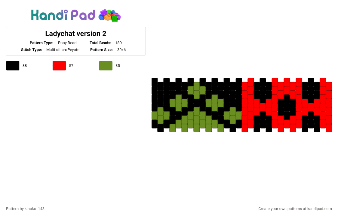 Ladychat version 2 - Pony Bead Pattern by kinoko_143 on Kandi Pad - green,red