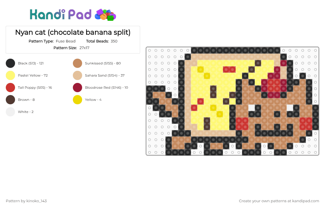Nyan cat (chocolate banana split) - Fuse Bead Pattern by kinoko_143 on Kandi Pad - yellow,tan