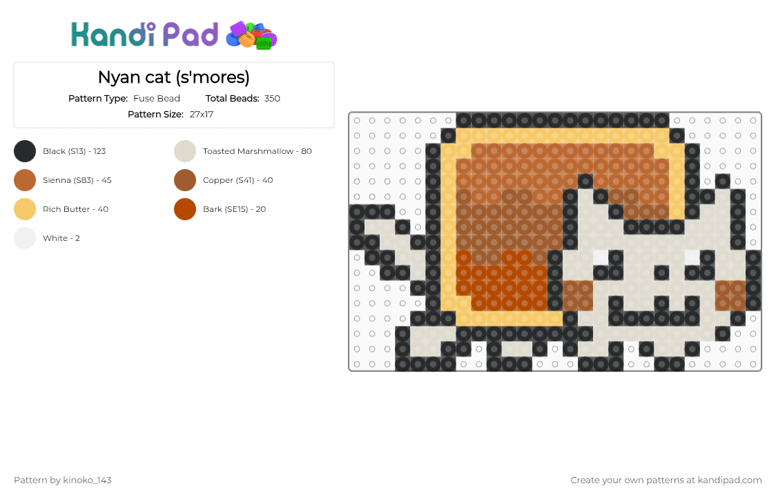 Nyan cat (s\'mores) - Fuse Bead Pattern by kinoko_143 on Kandi Pad - tan,beige