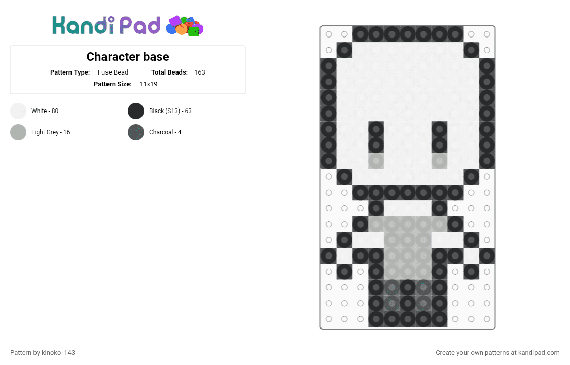 Character base (no hair) - Fuse Bead Pattern by kinoko_143 on Kandi Pad - white,beige