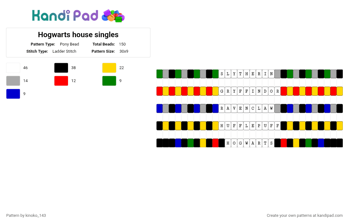 Hogwarts house singles - Pony Bead Pattern by kinoko_143 on Kandi Pad - beige, yellow