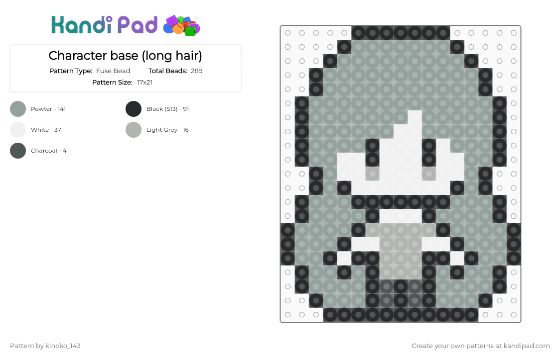 Character base (long hair) - Fuse Bead Pattern by kinoko_143 on Kandi Pad - gray