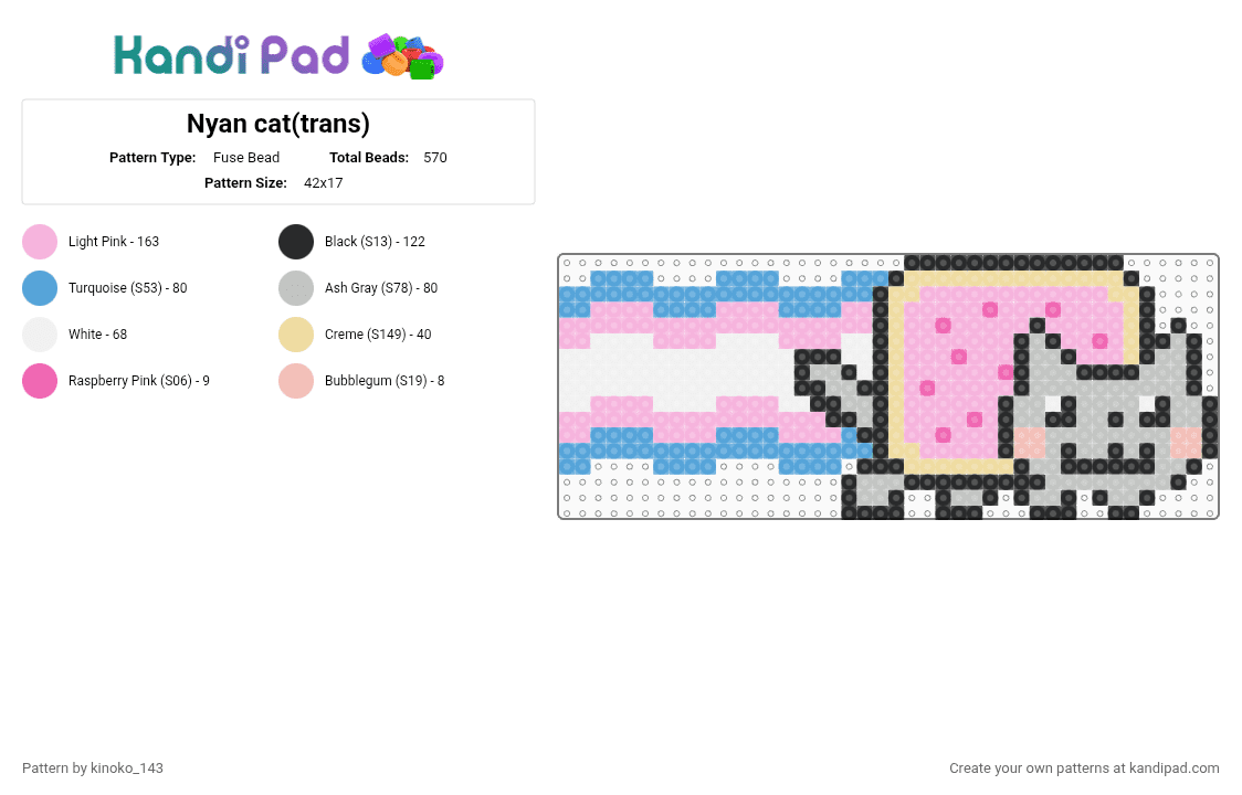 Nyan cat(trans) - Fuse Bead Pattern by kinoko_143 on Kandi Pad - beige,pink