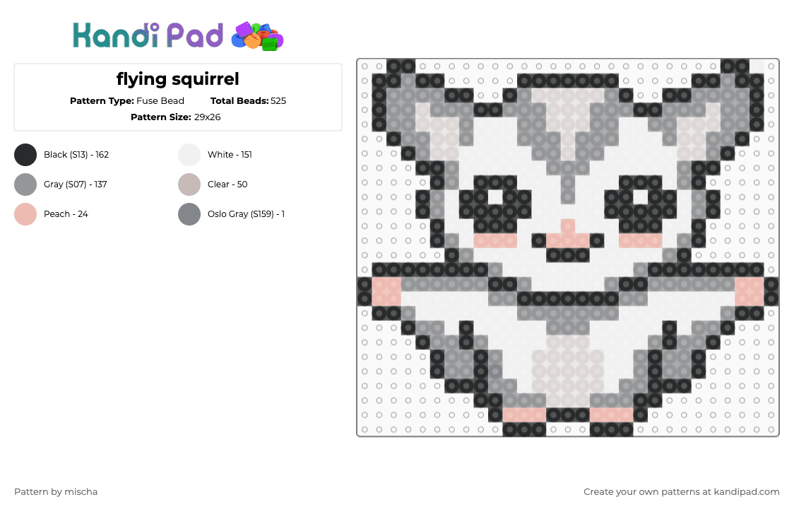 flying squirrel - Fuse Bead Pattern by mischa on Kandi Pad - gray,beige,squirrel,animal,flying squirrels,cute