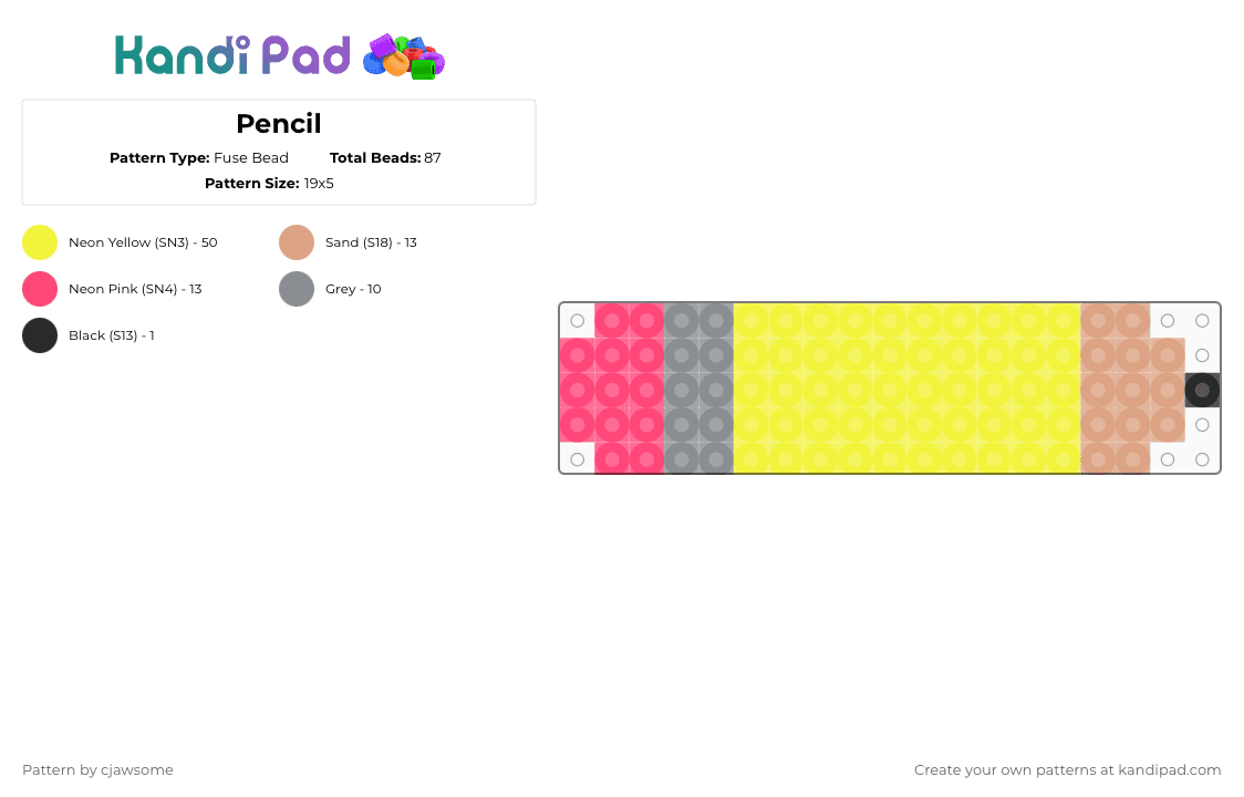Pencil - Fuse Bead Pattern by cjawsome on Kandi Pad - yellow
