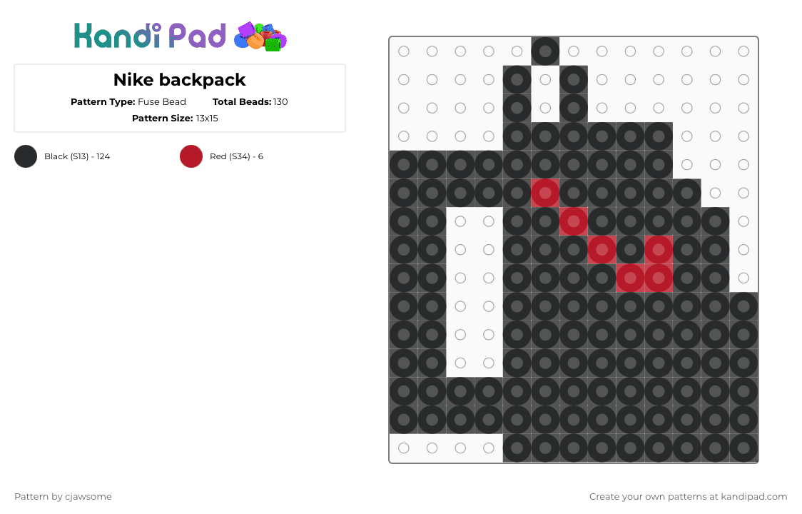 Nike backpack - Fuse Bead Pattern by cjawsome on Kandi Pad - black