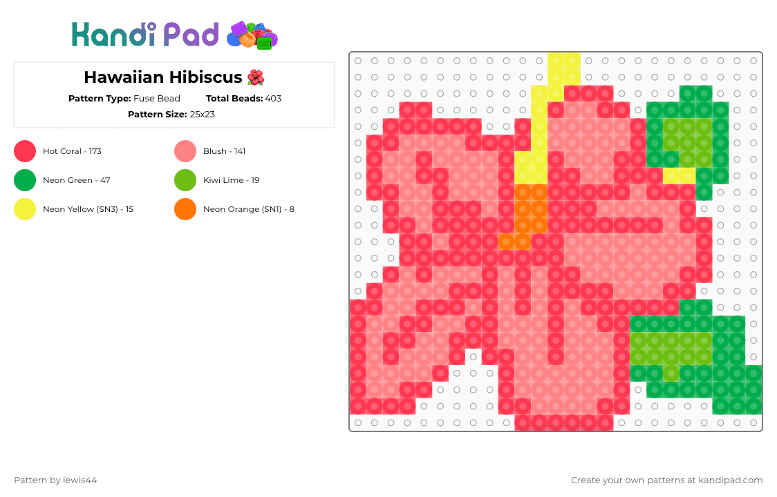 Hawaiian Hibiscus 🌺 - Fuse Bead Pattern by lewis44 on Kandi Pad - red,hawaii,perler beads,hibiscus