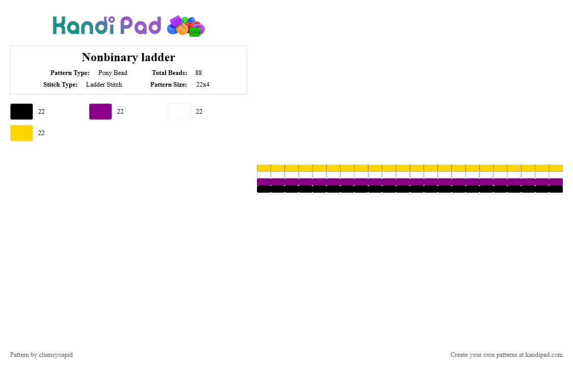 Nonbinary ladder - Pony Bead Pattern by clumsycupid on Kandi Pad - pink,yellow