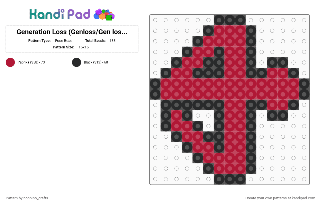 Generation Loss (Genloss/Gen loss) symbol - Fuse Bead Pattern by nonbino_crafts on Kandi Pad - black,red,genloss,generation loss,ranboo,ranboolive,simple,easy,small