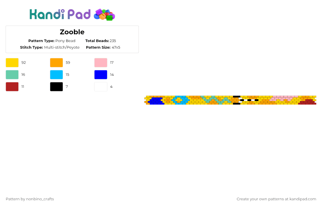 Zooble - Pony Bead Pattern by nonbino_crafts on Kandi Pad - yellow,orange,cuff