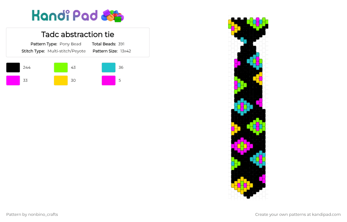 Tadc abstraction tie - Pony Bead Pattern by nonbino_crafts on Kandi Pad - black,green,pink,teal,abstraction,tadc,tie,eyes