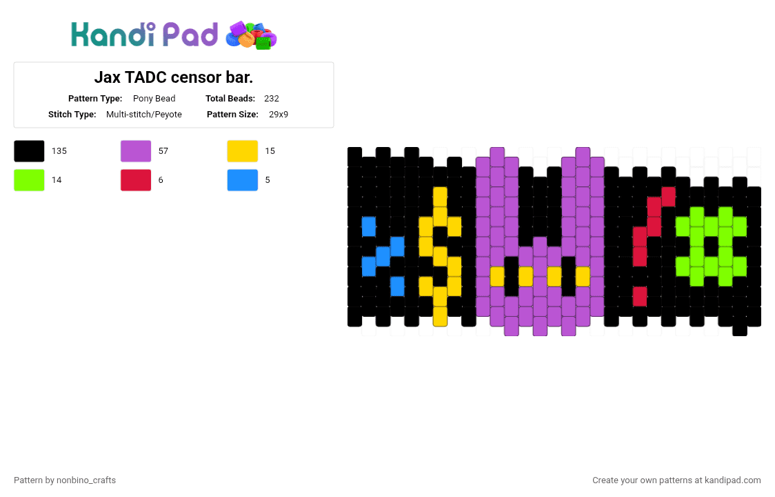 Jax TADC censor bar. - Pony Bead Pattern by nonbino_crafts on Kandi Pad - black,pink,jax,tadc,tadc the last act,tadc episode 9,censor bar,tadc censor bar