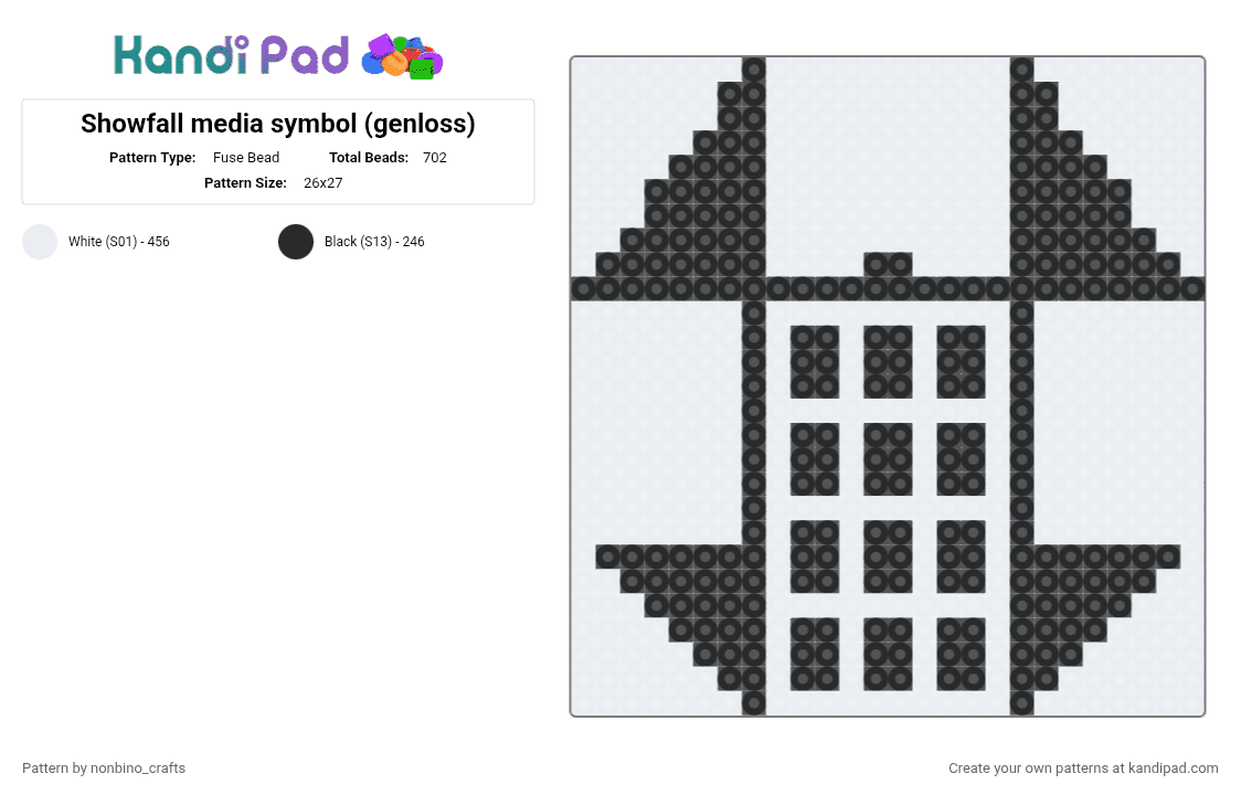 Showfall media symbol (genloss) - Fuse Bead Pattern by nonbino_crafts on Kandi Pad - white,black,generation loss,genloss,showfall,showfall media,ranboo,small,simple,easy