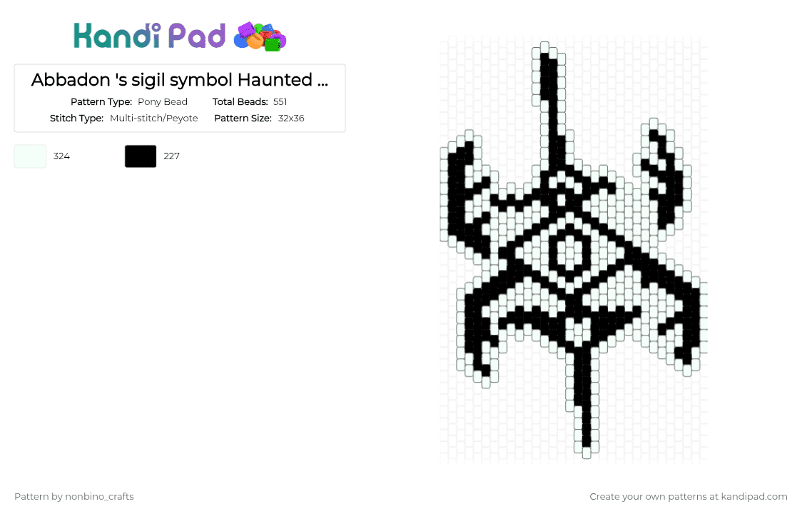 Abbadon \'s sigil symbol Haunted Hotel - Pony Bead Pattern by nonbino_crafts on Kandi Pad - white,black