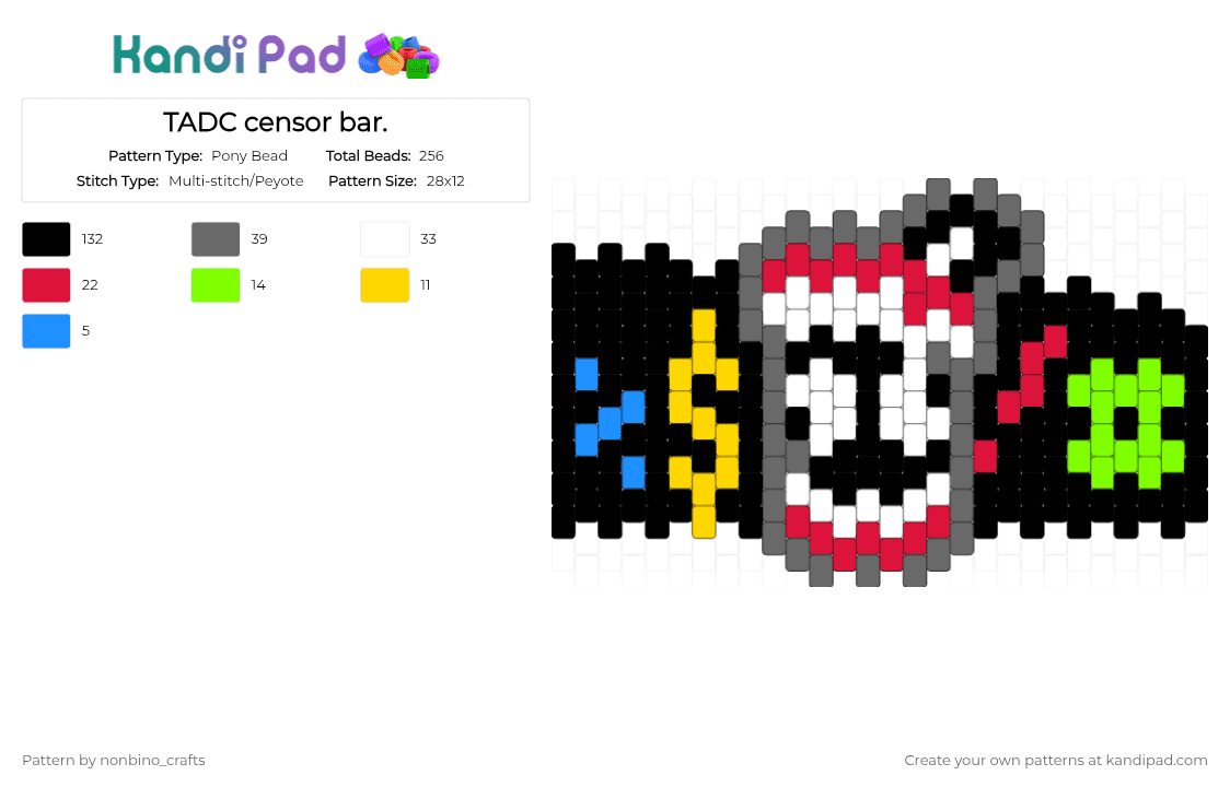 TADC censor bar. - Pony Bead Pattern by nonbino_crafts on Kandi Pad - black,red,gray