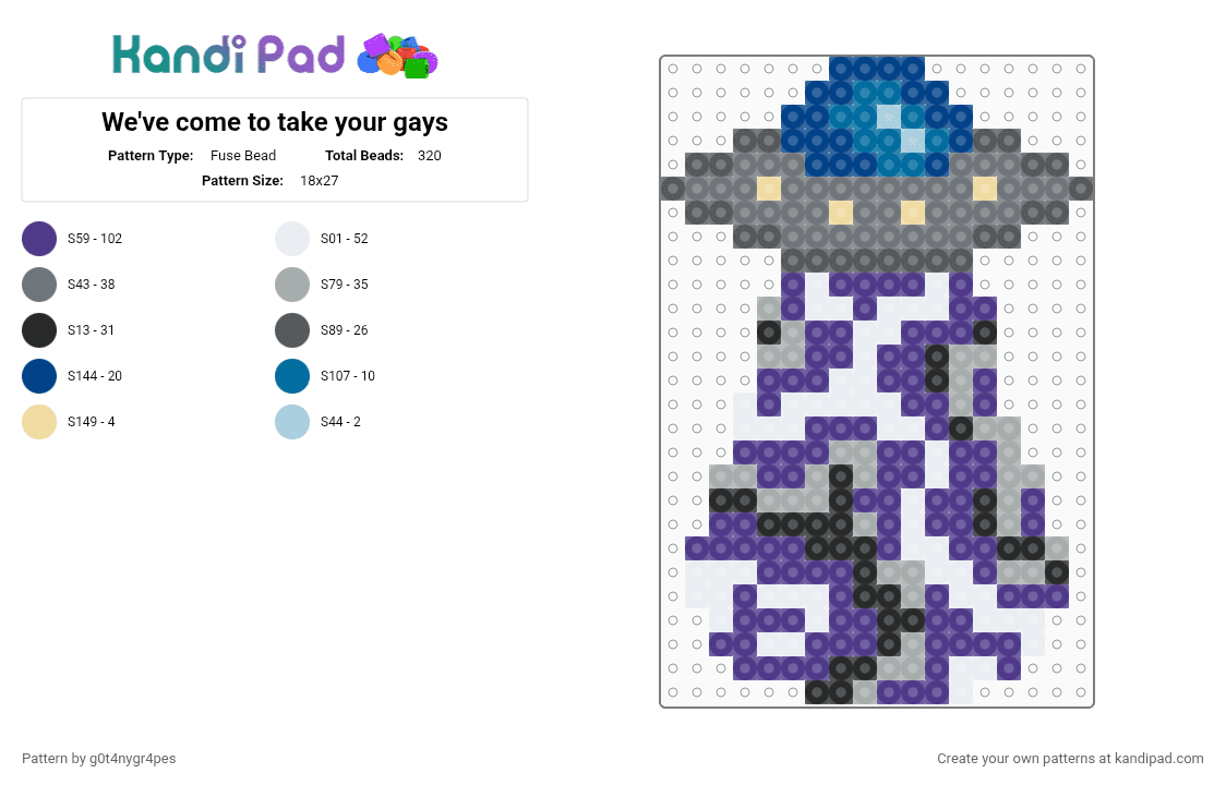 We\'ve come to take your gays - Fuse Bead Pattern by g0t4nygr4pes on Kandi Pad - gray,purple,alien,ship
