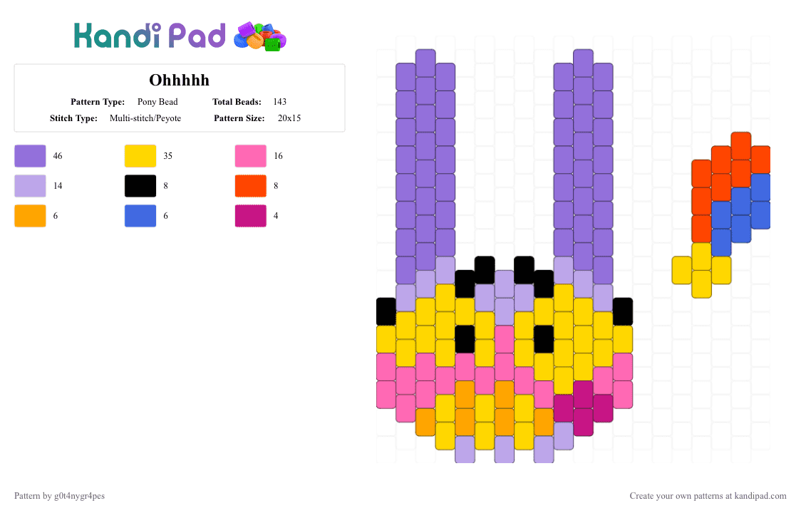 Ohhhhh - Pony Bead Pattern by g0t4nygr4p3s on Kandi Pad - pink, purple, tadc, yellow
