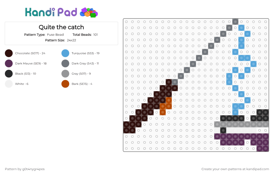 Quite the catch - Fuse Bead Pattern by g0t4nygr4pes on Kandi Pad - brown,gray,light blue,pink,fishing pole