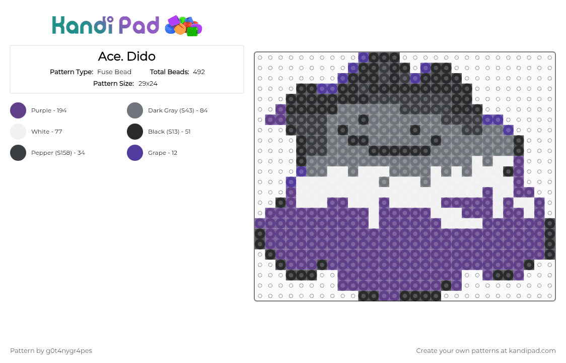 Ace. Dido - Fuse Bead Pattern by g0t4nygr4pes on Kandi Pad - purple,gray,ace,dido,ace dido