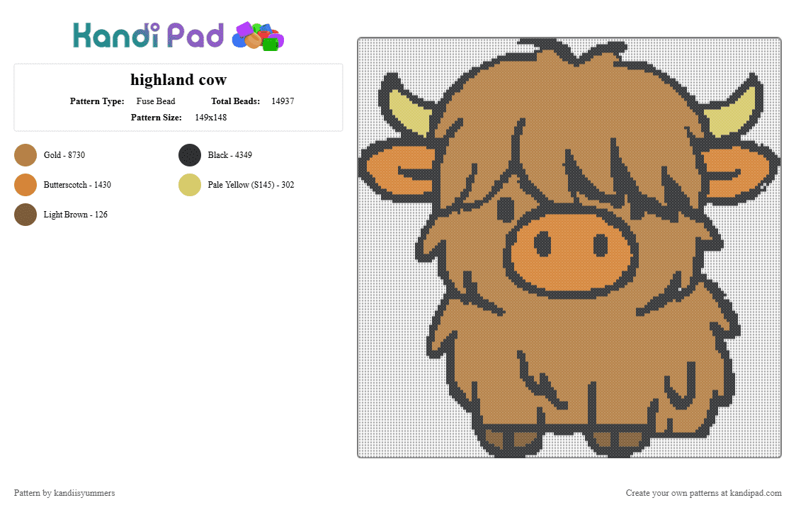 highland cow - Fuse Bead Pattern by g0t4nygr4pes on Kandi Pad - tan,hiland cow,cow,cute cow