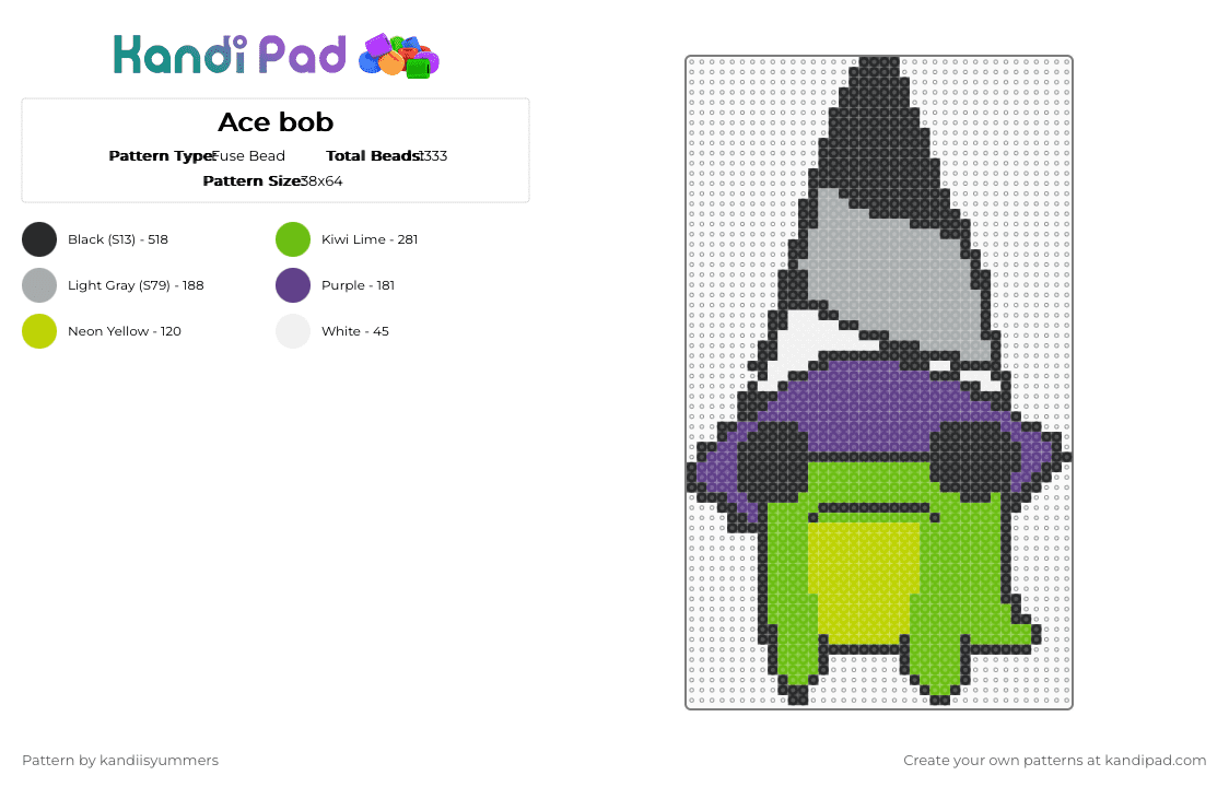 Ace bob - Fuse Bead Pattern by g0t4nygr4pes on Kandi Pad - green,bob,ace,froeg