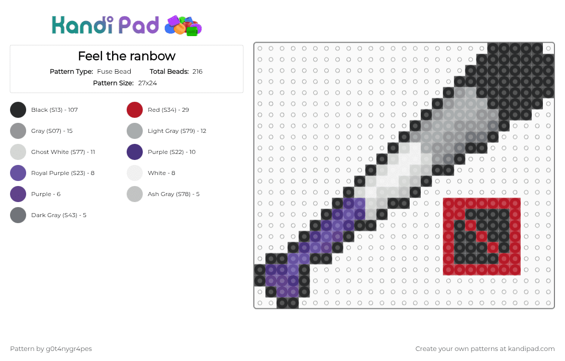 Feel the ranbow - Fuse Bead Pattern by g0t4nygr4pes on Kandi Pad - black,red,purple,gray,bat,baseball,ace