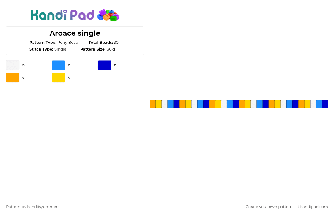 Aroace single - Pony Bead Pattern by g0t4nygr4pes on Kandi Pad - light blue,purple,orange,yellow,aroace,single