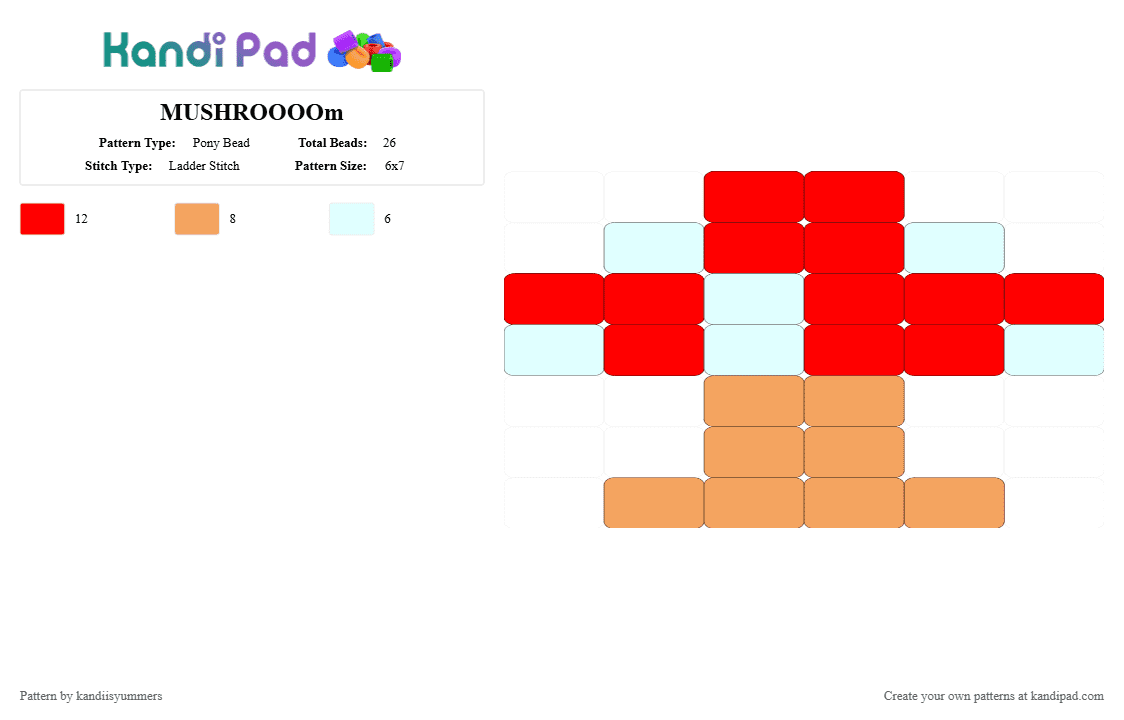 MUSHROOOOm - Pony Bead Pattern by g0t4nygr4pes on Kandi Pad - red,orange,mushroom